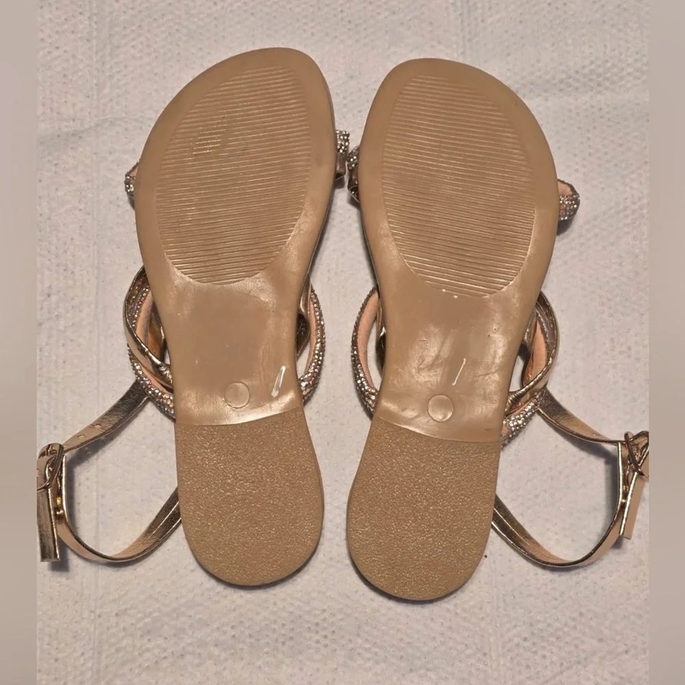 New Elegant Gold Strappy Rhinestone Sandals Girls size 1 made in Italy